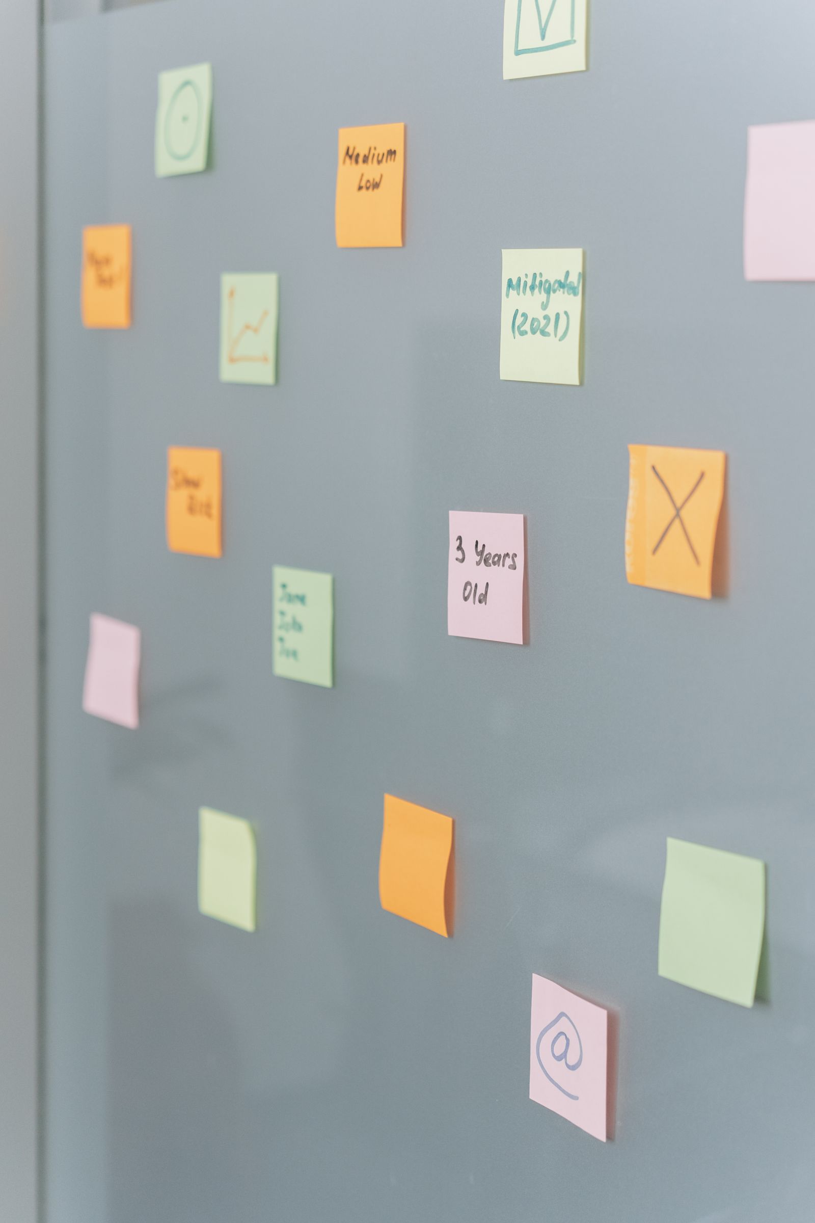 business model canvas freelance: note adesive su vetro per organizzare i blocchi